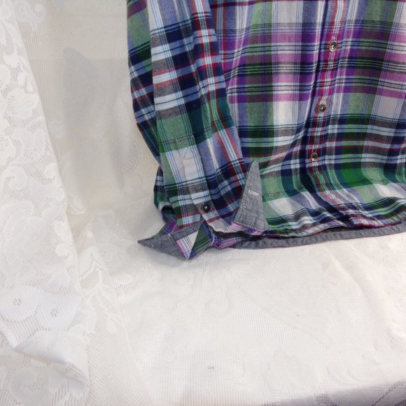 Tommy Bahama Plaid Tencel Blend Montauk Flannel Purple Plaid XS Metal Buttoned - Picture 7 of 15